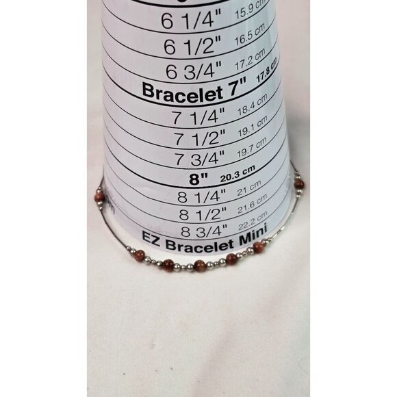 925 Sterling Silver & Goldstone Beaded Anklet Spring Clasp Fine Jewelry 9.25" - Picture 5 of 5